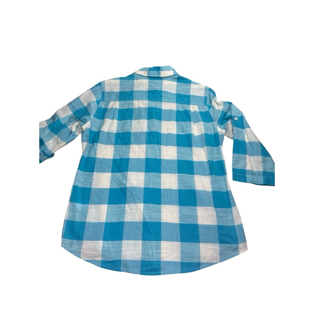 FoxCroft Blue & White Gingham Button Down Shirt‎ Roll Tab Sleeves Size 6 - Picture 8 of 10